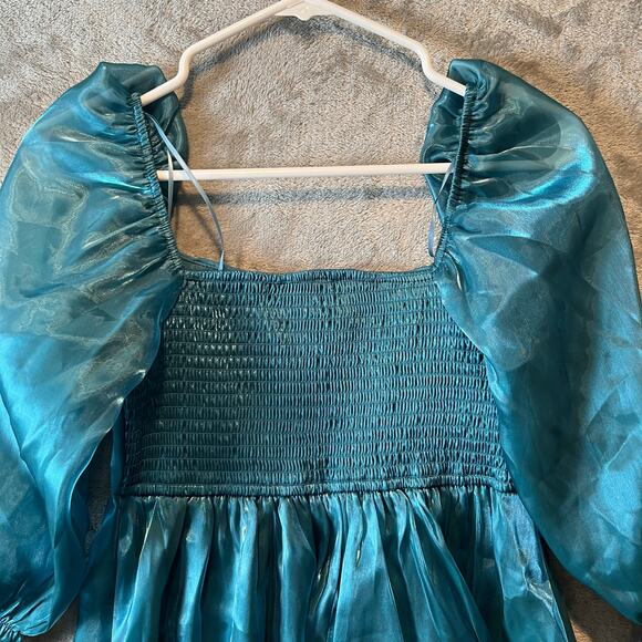 Thirty/Thirty Half Sleeves Flared Stretchy Teal Dress Womens Size Small - Picture 3 of 6